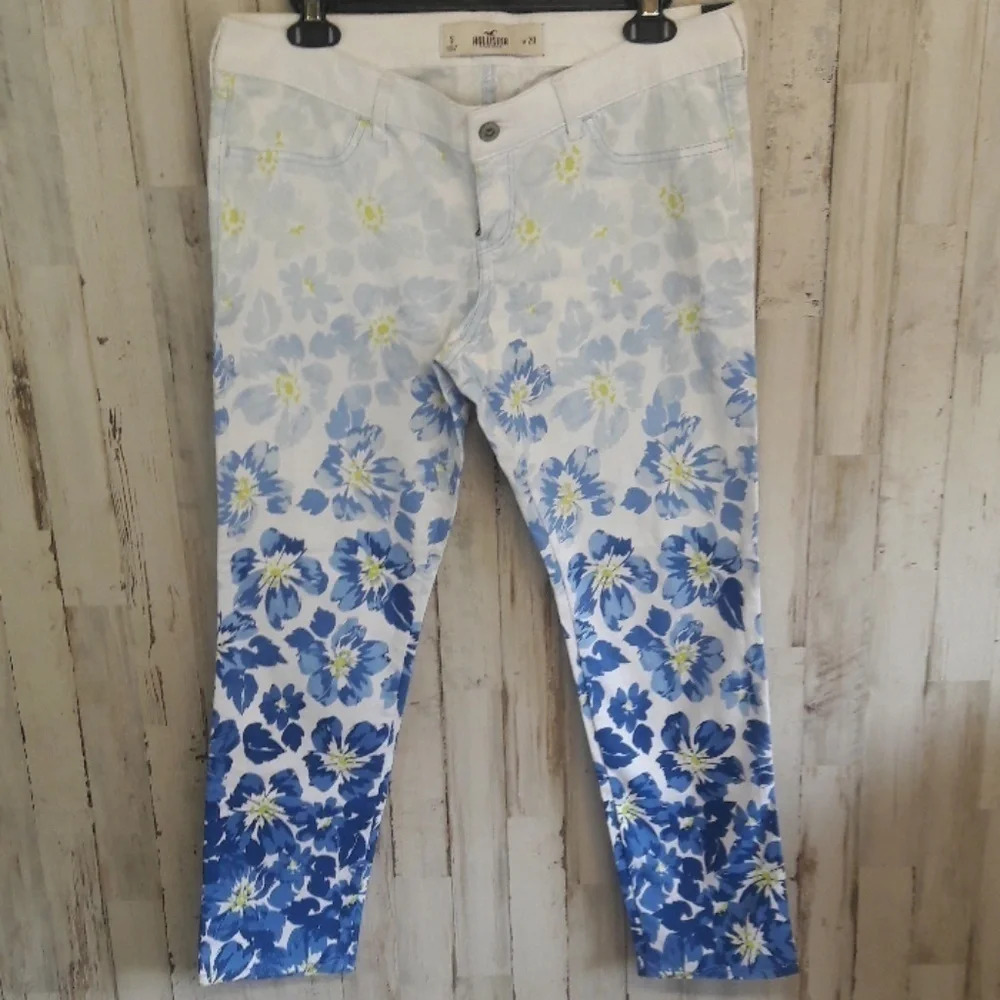 Hollister Blue White Ombre Floral Jeans Pants NWT